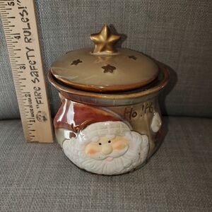 Santa Claus Ceramic Jar with Star Lid, 4" tall